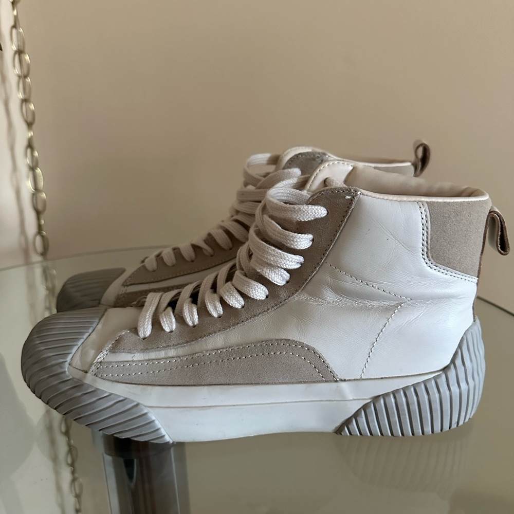 Mango MNG Lace Up Leather High Top Sneakers Women Size 7.5/38